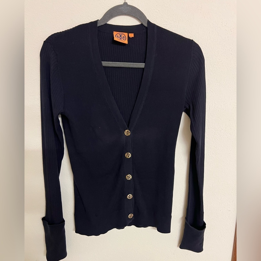 Tory Burch Dark Blue Cardigan with Gold Accents